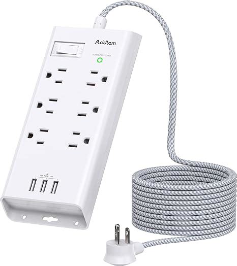 Amazon Basics Rectangle Power Strip 3 Outlet 3 USB Ports, 1 USB-C and 2 USB-A, 5 ft Extension Cord, for Home, Office, Travel, White. . Power strip amazon